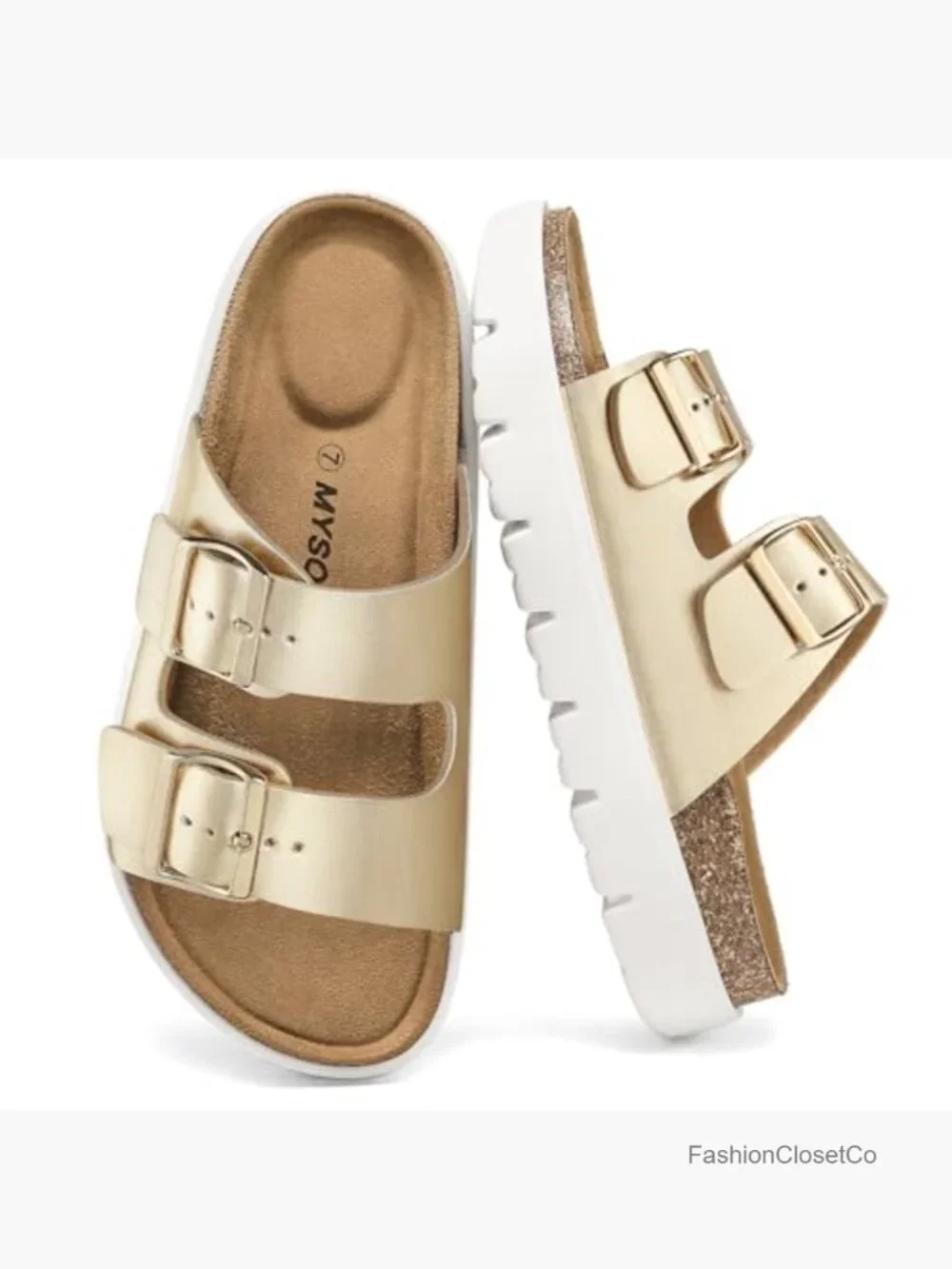 Women's Cork Footbed Arch Support Wedge Sandals with Adjustable Buckle -